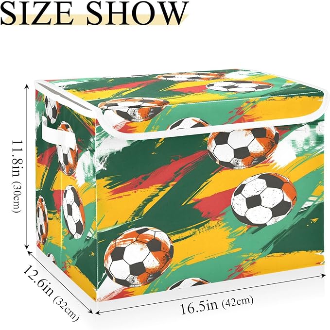 senya Large Storage Bins with Linen Collapsible Foldable Storage Cubes Fabric Closet Organizer Containers box with Flip-Top Lid for Home Bedroom Office 16.7 x 12.6 x 11.8in (Football)