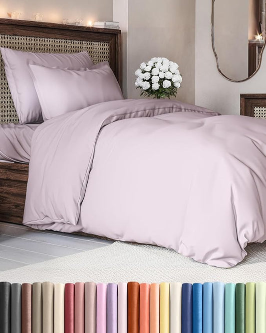 Duvet Cover Twin/Twin XL Size Set - Extra Soft Duvet Cover 68 x 90 with 1 Pillow Sham - Hotel Luxury, Easy Care and Fade Free w/ Zipper Closures & Ties - Comfy, Breathable Bedding Set (Light Lavender)