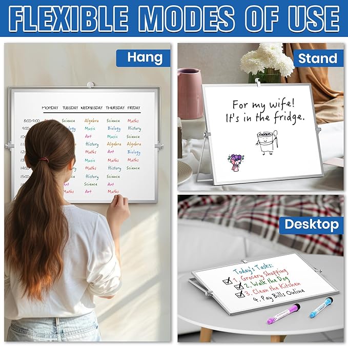 Grtard Magnetic Dry Erase Board with Stand, 18''x14'' Double-Sided White Board for Kids, Desktop Whiteboard with Stand, Large White Board, Desk Whiteboard Portable, Dry Erase Board for Kids, Memo