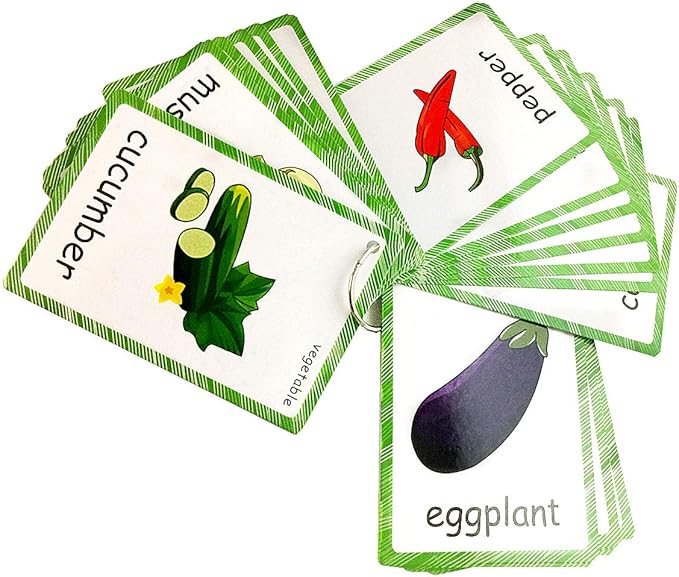 Set of Fruit and Vegetable Flash Cards for Toddlers | Kids Learning Flashcard & Montessori Pocket Cards Toys | Perfect for Pre-K Decor Background Wall Stickers, Teacher/Autism Therapists Tools