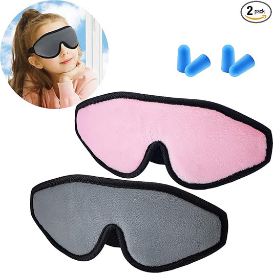 2 Pieces 3D Sleep Mask for Kids Memory Foam Contoured Eye Mask, Travel Sleep Eye Cover with Adjustable Strap, 3D Blindfolds(Pink and Grey)
