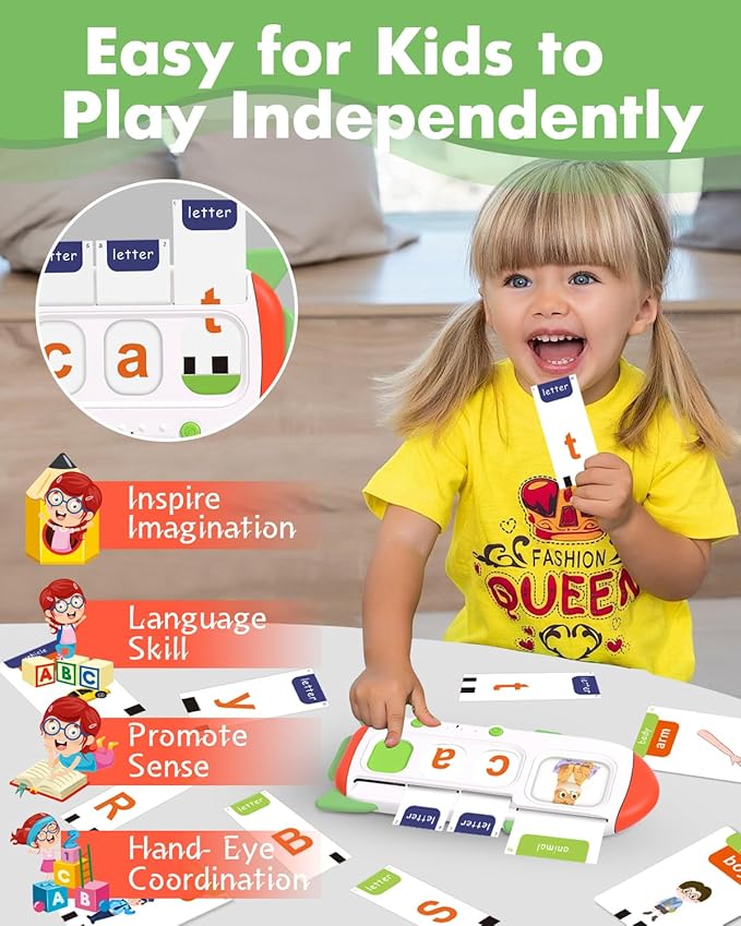 CVC Talking Flash Cards for Toddlers Speak and Spell 107 Words, Montessori ABC Alphabet Learning Toys for Kids Ages 4-8 1 2 3 4 5 6 Year Old, Speech Therapy Sensory Toys for Autism Children Christmas