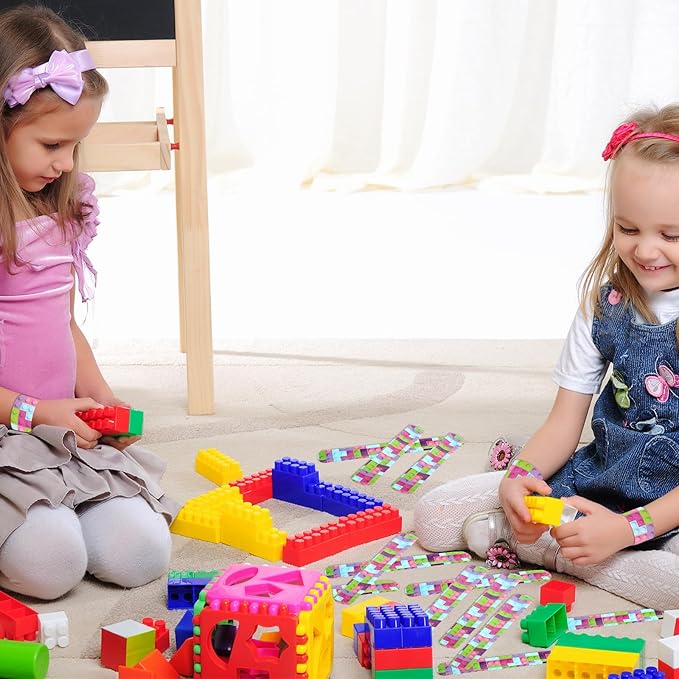 48 Pcs Building Block Slap Bracelet, Building Block Birthday Party Favors Supplies Building Block Birthdays Party Decorations for Boys Girls Toys Gifts Gifts Classroom Prize Reward