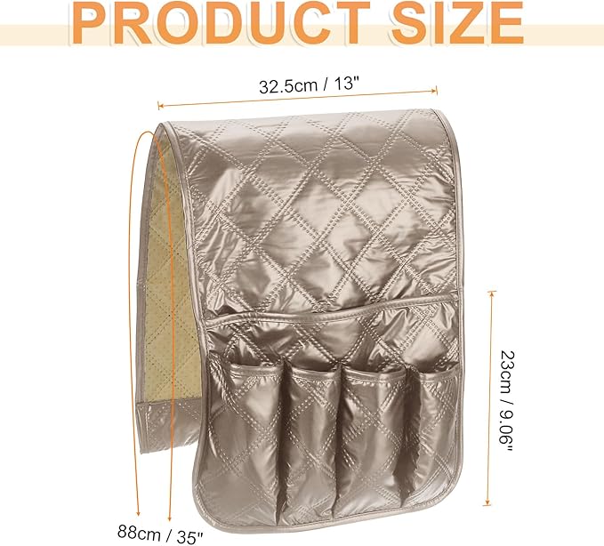 uxcell 1 Pcs Recliner Armchair Caddy, Couch Armrest Organizer with 5 Pockets for Bedside Sofa Remote Control Holder Magazine Phone Book Glasses (Gold, 35"x13")