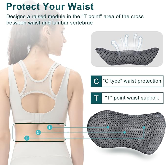 Lumbar Support Pillow, Memory Foam Neo Cushion Back Support Pillow for Lower Back Pain Relief, Ergonomic Lumbar Pillow for Car Seat, Office Chair, Bed and Recliner (Grey)