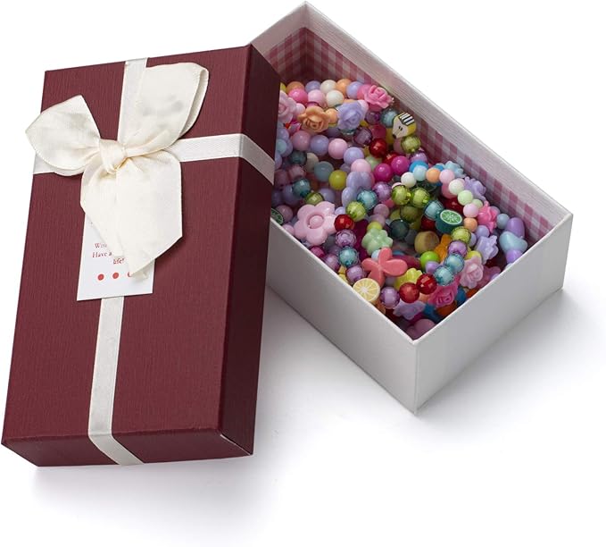 6 Sets Toddler Play Jewelry Beaded Necklace and Bracelet for Little Girls, Packaged in Gift Box, Dress up Necklace Bracelet Set Pretend Princess Jewelry for Kids, Jewelry Toy Gifts for Girls