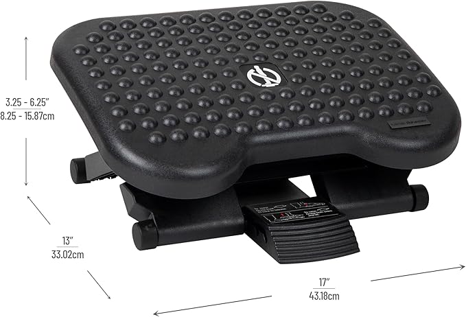 Mind Reader Foot Rest, Under Desk at Work, Ergonomic, Height Adjustable, Office, Plastic, 17" L x 13" W x 6.25" H, Black (Pack of 5)