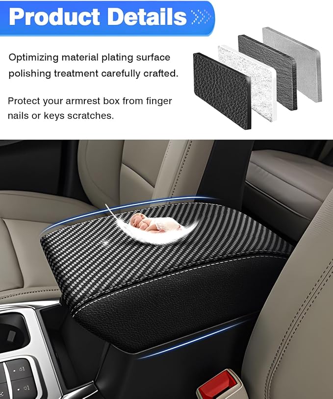 Autorder Center Console Cover for Ford Explorer 2020-2025 Accessories Armrest Cover Carbon Fiber Anti-Scratch Middle Console Pad Leather Armrest Protector