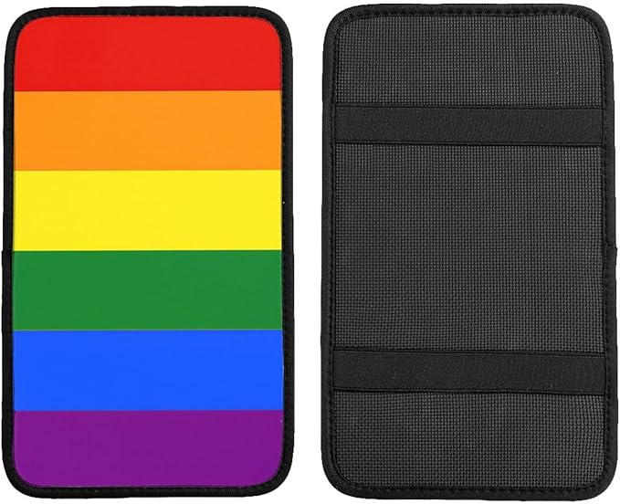 DORKEIXIA Rainbow Gay Pride Flag LGBT Auto Center Console Armrest Pad Universal Car Center Console Cover Seat Box Cover for Sedan, Van, SUV, Truck Car Accessorie