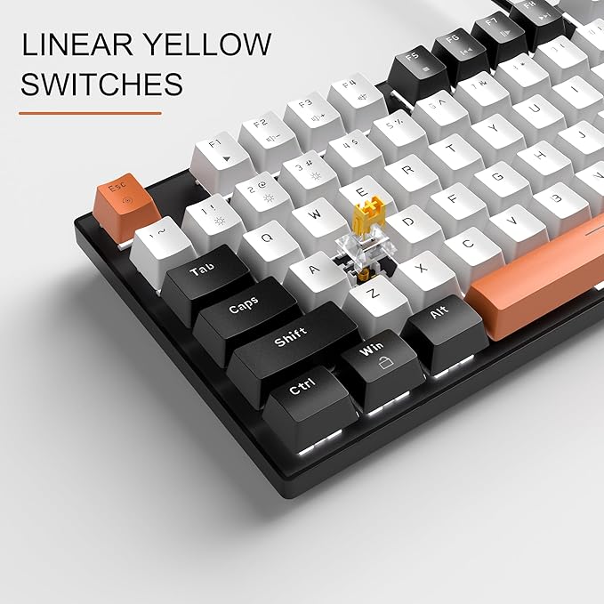 MageGee Mechanical Gaming Keyboard, 104 Keys White Backlit Keyboards with Yellow Switches, USB Wired Mechanical Computer Keyboard for Laptop, Desktop, PC Gamers (Black & White)