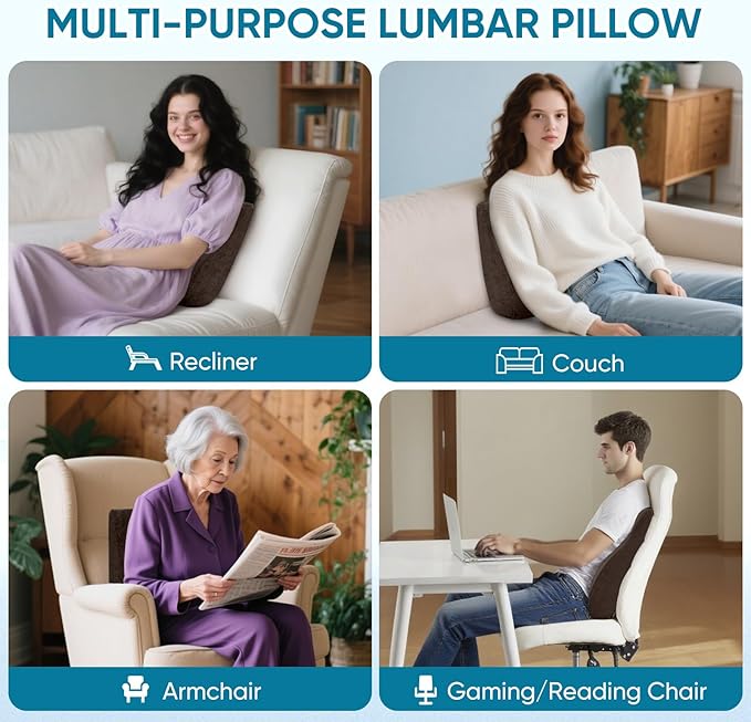 Back Support Pillow for Recliner Chair, Memory Foam Couch Back Cushions Ergonomic Large Lumbar Support Pillow for Lower Back Pain Relief, with Soft Velvet