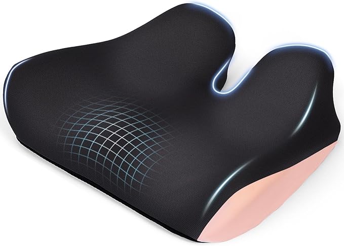 Ergonomic Seat Cushion for Office Chair, Extra Large Car Seat Cushion, Memory Foam Chair Cushion for Tailbone Pain Relief & Pressure Relief Sciatica and Back Support for Long Sitting (Pink)