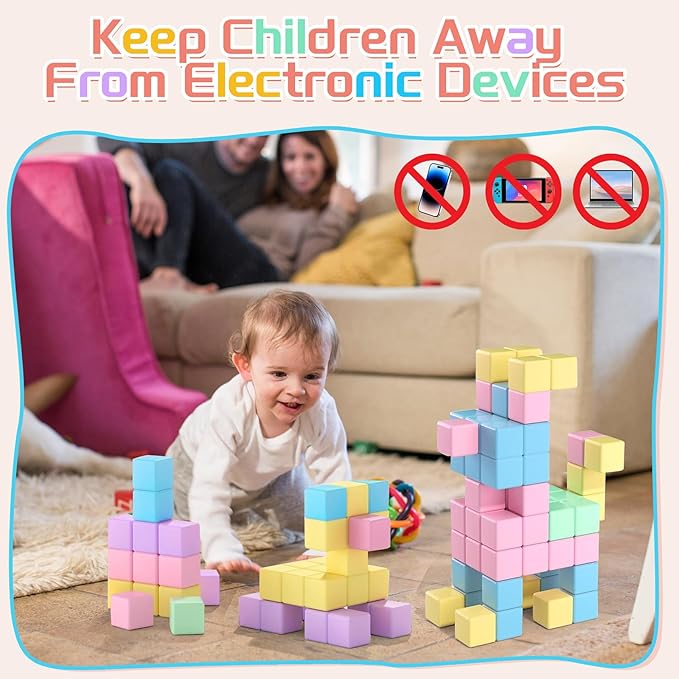 50 PCS Magnetic Block, 1 Inch Toddler Magnetic Building Cubes, Montessori Toys for Kids 3+, STEM Sensory Autism Magnetic Toys, Christmas Birthday Gift for Boys and Girls