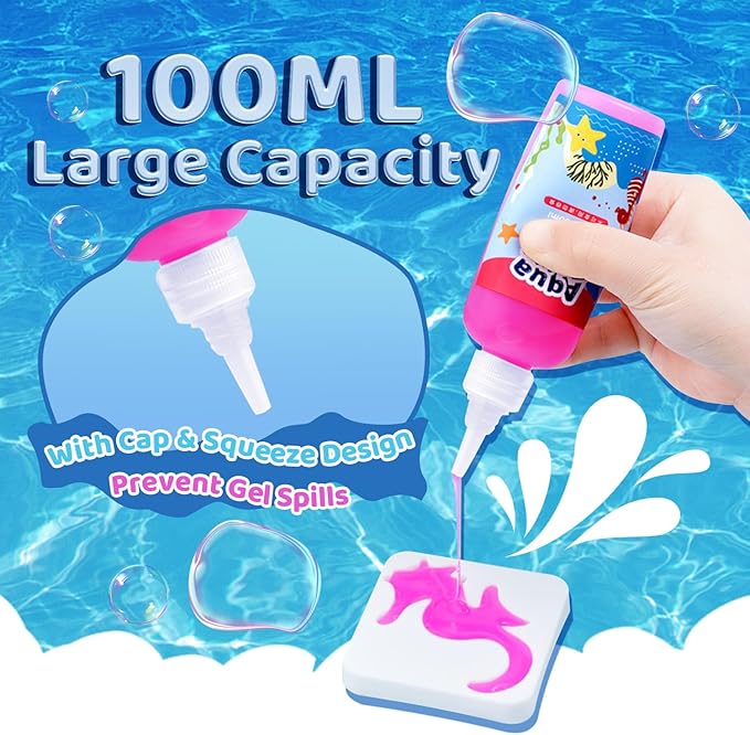 HOWUKE Magic Water Elf Kit, Aqua Fairy Water Gel, 100ml Large Capacity Set with 12 Shape Molds, Kids' Creative DIY Handmade Water Toy, 6 Colors