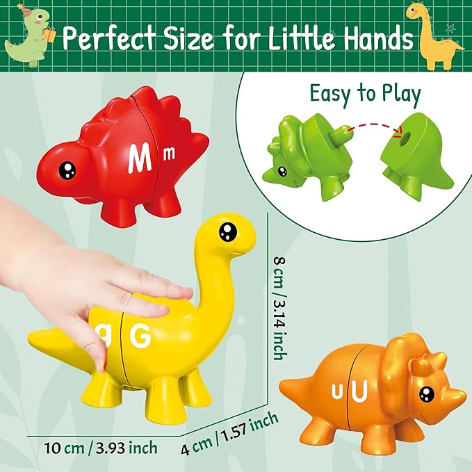Christmas Party Games 26 Pcs Alphabet Learning Dinosaur Toys,Uppercase Paired Lowercase Matching Letters Color Sorting Fine Motor Toy, Montessori Toys for Kids for 2-5 Boys Girls