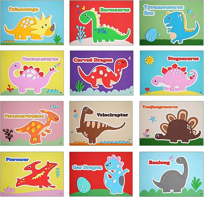 3D EVA Foam Stickers for Toddlers 12PCS Sticky Foam DIY Craft Preschool Art Class Drawing Sticker Puzzle Art Kit for Kids Boys Girls (Dinosaurs)
