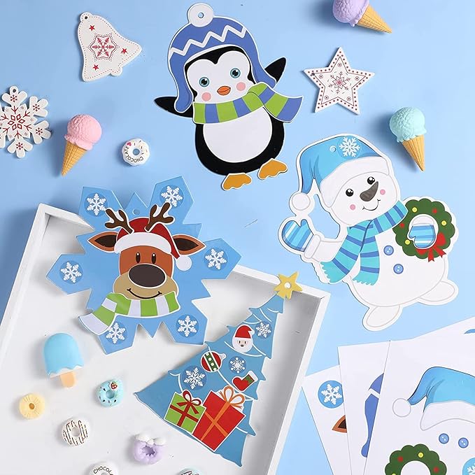 Civaner Christmas Crafts for Kids, Christmas Arts and Crafts DIY Christmas Tree Ornament Kit Make Your Own Christmas Craft Projects for Kids Ages 6-8 8-12, 4 Styles (32 Sets)