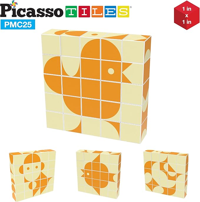 Picasso Cubes 25 Piece Magnetic Puzzle Game Magic Cube Puzzles Brain Teaser Set Kids Toy Magnet Pattern Block Matching Toys with Free Ideabook 150+ Inspirations Included STEM Learning Early Education