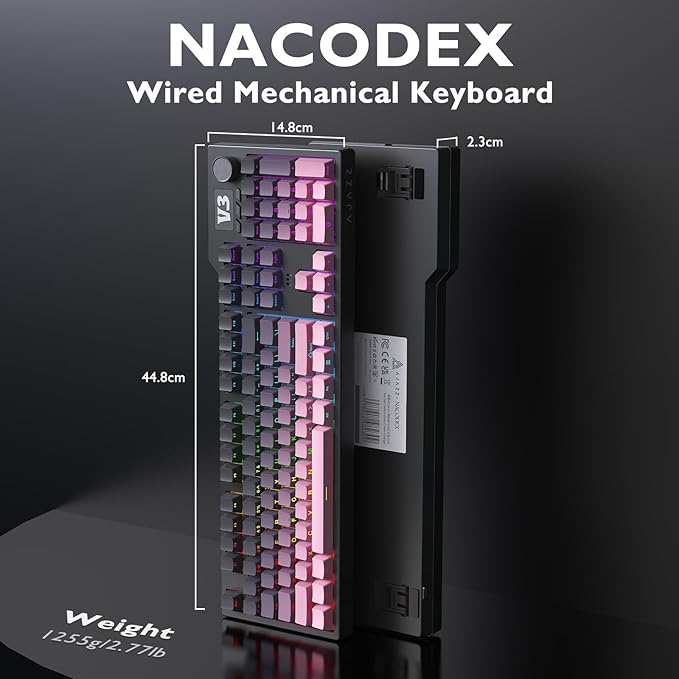 AK35I V3 104-Key Full Size Wired Gasket Mount Gaming Keyboard with Multimedia Buttons & Knob Control | Five Layer Pad | OEM Profile PBT Keycaps | White Backlit Custom Keyboard