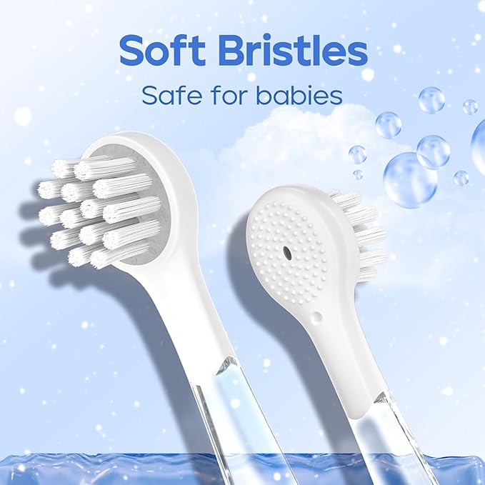 SEAGO Toddler Electric Toothbrushes for Baby Ages 0-3 Years, Baby Toothbrush with Smart Timer and Suction Base, 4 Replacement Brushheads (Navy-C)