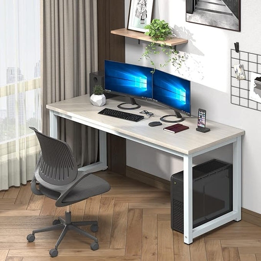 NSdirect Large Office Desk for Home Office, Large 63" Computer Desk Table, Wide Writing Study Desk for 2 Person, Metal Sturdy Frame Thicker Steel Legs, (White Oak, 63"L x 23.6"W x 29.5"H)