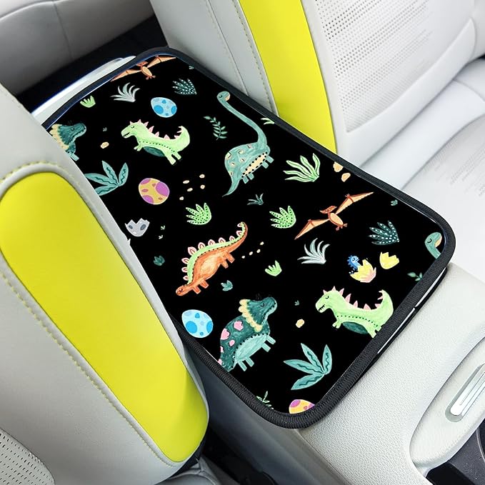 Adastrah Car Armrest Box Pad,Cute Dinosaur Car Armrest Pad Car Armrest Cover Protector for Most Vehicle, SUV, Truck, Car