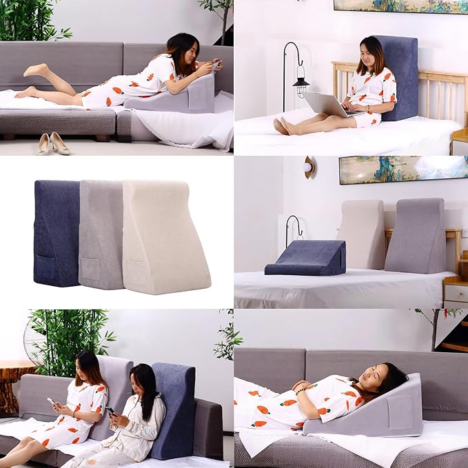 Bed Reading Pillow - Sofa Bed Wedge Pillow - Post-Op Recovery Backrest Pillow - Working Lumbar Support Reading Pillow with Removable Pillowcase Beige 27x20x12in