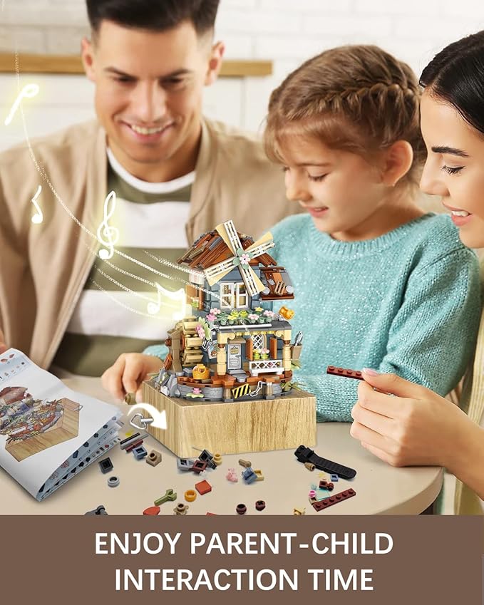 Music Box Building Blocks Set, Japanese Rustic Style Windmill House Toy Set, Mini Farm House MOC Creative Model, Gifts Idea for Kids Adults, Mini Blocks 799pcs (1239)