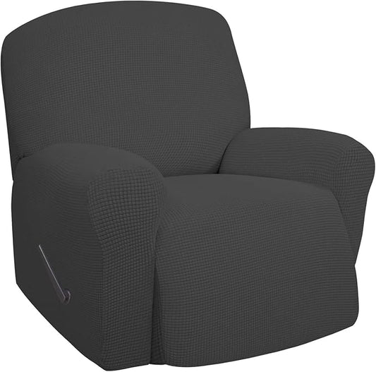 Easy-Going Oversized Recliner Stretch Sofa Slipcover Sofa Cover 1 Piece Furniture Protector Couch Soft with Elastic Bottom Kids,Polyester Spandex Jacquard Small Checks(Oversize Recliner,Dark Gray)