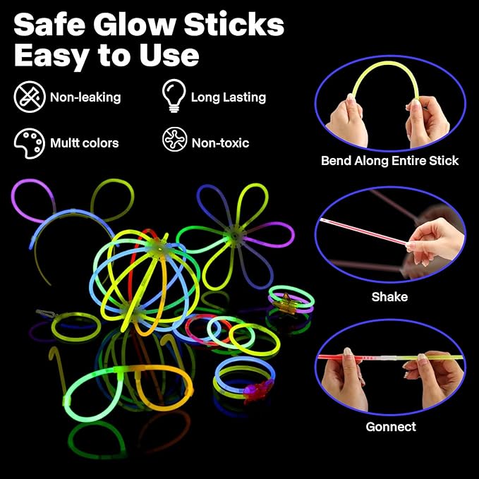 Glow in the Dark Party Supplies,243pcs Glow Party Favors Light Up Toys with Glasses Hair Clips Rave Accessories,100 Glow Sticks Bulk,for Glow Party Raves Birthday