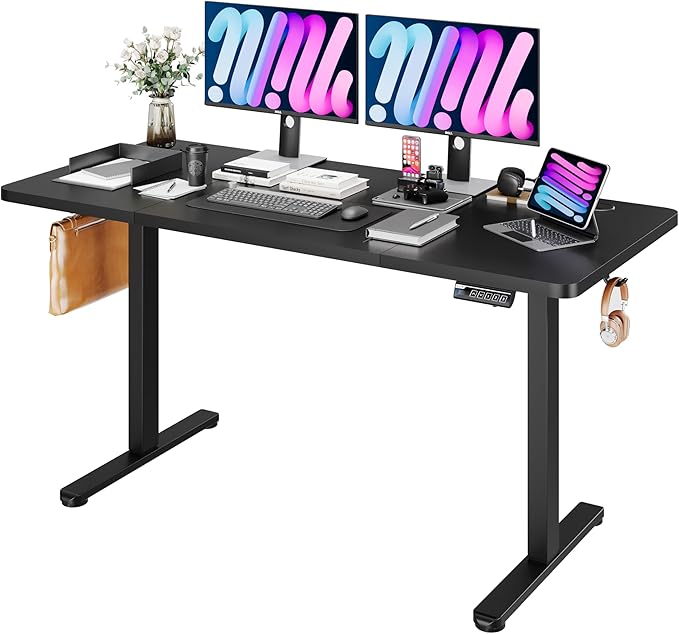 Monomi Electric Standing Desk, 63 x 28 inches Height Adjustable Ergonomic Home Office Sit Stand Up Desk with Memory Preset Controller (Black Top/Black Frame)