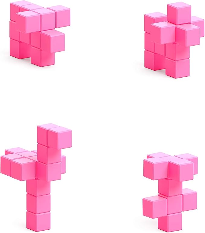 PIXIO-16 Pink Color Series Magnetic Blocks Building Set 16pcs with Free App, Stress Relief Building Blocks, Magnets for Kids, Pixel Art Desk Toy, Fidget Toys
