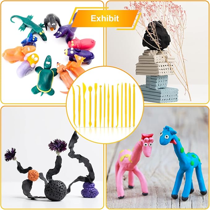 14pcs Plastic Clay Tools for Kids, Double-Ended Polymer Clay Tool Set Modeling Clay Sculpting Tools for Pottery Sculpture Ceramics Artwork Crafts