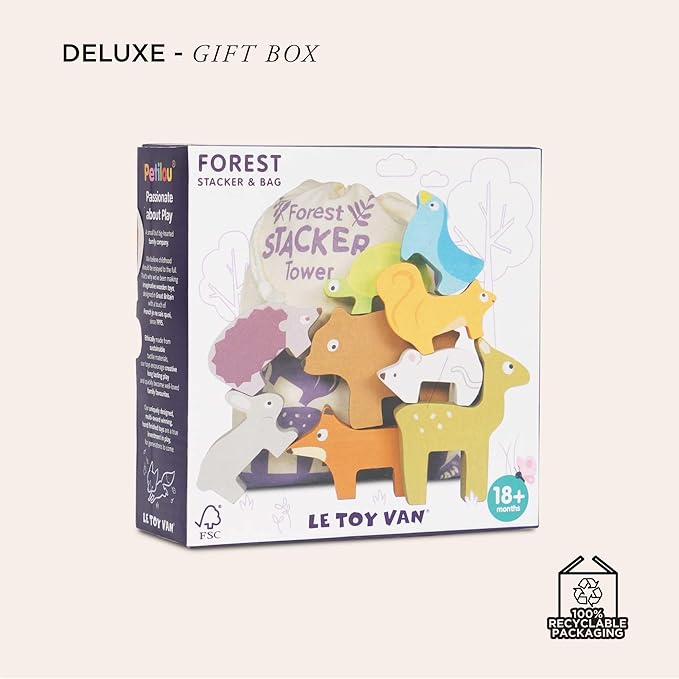 Le Toy Van - Wooden Petilou Forest Stacker Puzzle & Bag Educational Balancing Activities Toy | Great Gift for Kids and Toddlers | Suitable for Age 18+ Months Old