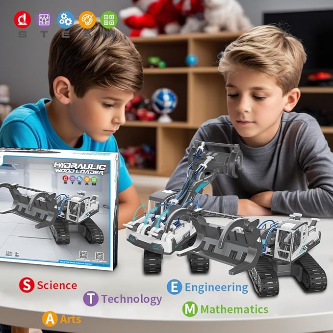 STEM Building Block Assembly Toy - Hydraulic Power Wood Loader Science Experiment Set for Boys Age 8-12 - Small Educational Toys with Powerful Learning Experience