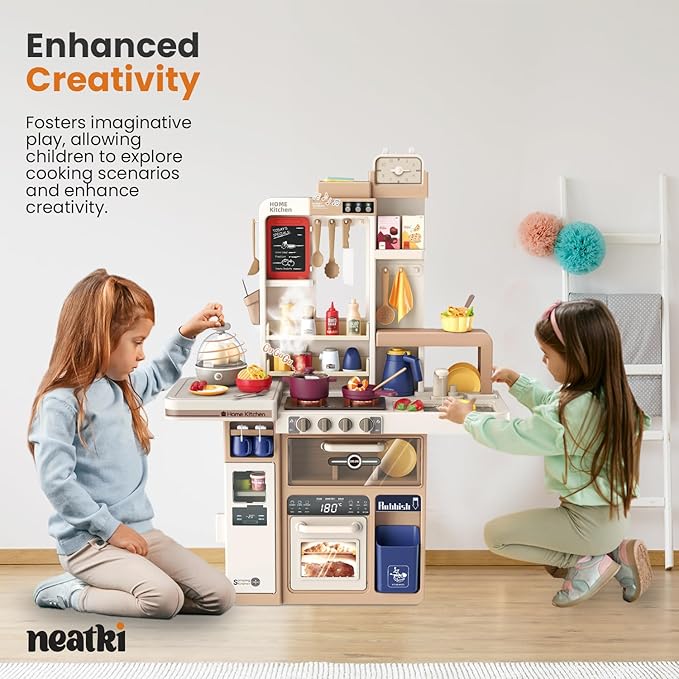72-Piece Kids' Kitchen Playset, 27.16 x 10.62 x 36.61 inches, Interactive Toy for Toddlers, Realistic Design & Educational Fun for Ages 3 and Up (Light Brown 72)
