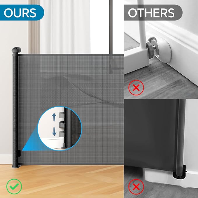 Bulubaky Extra Tall Safety Retractable Baby Gate Adjustable Wide Retractable Dog Gate Mesh Baby Gate Child Gate for Doorway, Hallway, Stair Gates for Kids or Pets (Black, 42" Tall x 71")