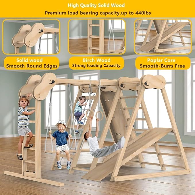 Climbing Toys for Toddlers, Jungle Gym, Montessori Playground Sets, Multifunction Toddler Climbing Toys, Indoor Kids Playground with Slides, Climbing / Net, Monkey Bars, Rope Ladders and Swings 02