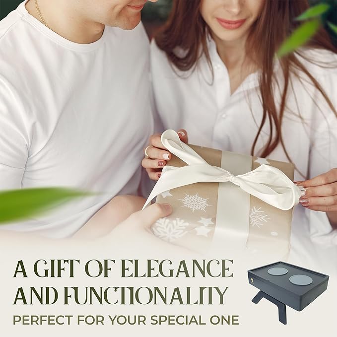 Bamboo Couch Arm Table, Sofa Arm Tray, 360 Rotating Table, Clip On Side Table for Couch, Perfect Size for Remotes, Storage and Includes 4 Bonus Coasters, 13x9.25x2.5in, Grey