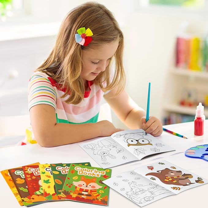 24Pcs Animal Theme Coloring Books for Kids Bulk Fall Mini Coloring Booklet Autumn DIY Art Drawing Book with Squirrel Hedgehog for Toddlers Halloween Thanksgiving Birthday Party Favor Goodie Bag Filler