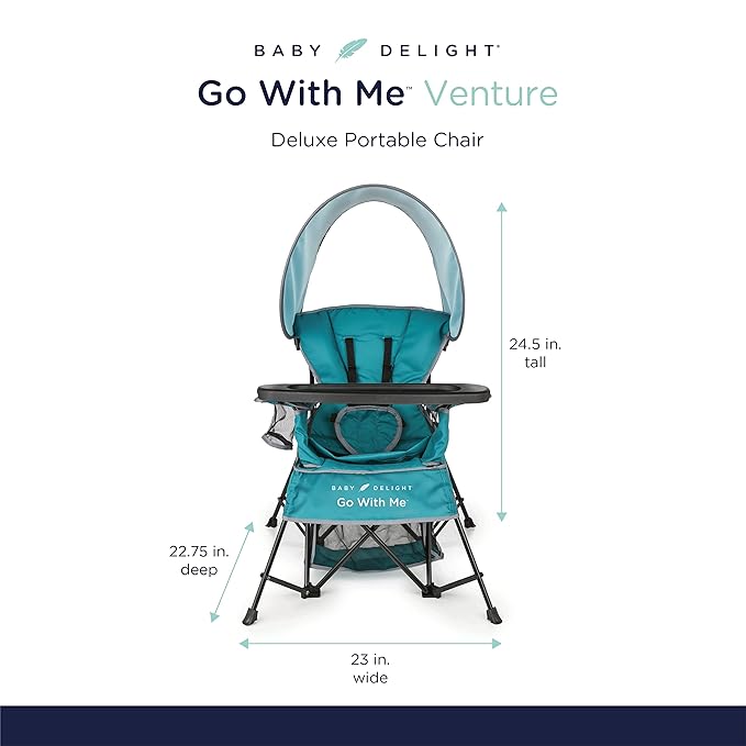 Baby Delight Go with Me Venture Portable Chair | Indoor and Outdoor | Sun Canopy | 3 Child Growth Stages | Teal