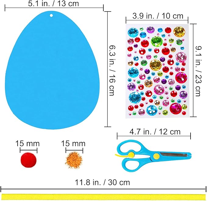 24 Sets Easter Egg Ornaments Decorations DIY 3D Easter Craft Kits Assorted Egg Shaped Foam Cutouts Easter Foam Stickers Pom-poms for Kids Party Favors Easter Spring Classroom Activity Art Project