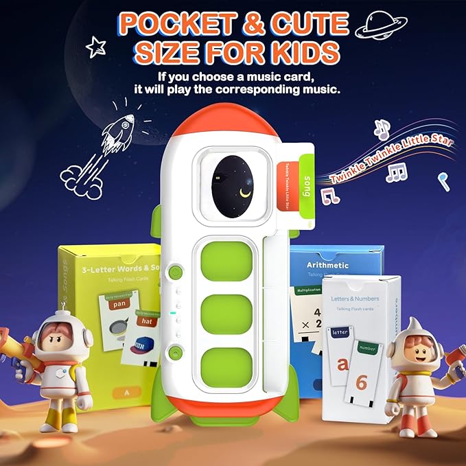 Talking Flash Cards, Reusable Writing Drawing Montessori Toys, Learning Toys 336 Words (Rocket, Pocket-Size)