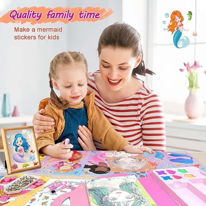 4-in-1 Dress Up Game Set, Princess Fantasy Makeup, Fashion Dress-Up Stickers, Mermaid Stickers & Diamond Painting, Creative Paper Art Craft Kits Toys, Ideal Birthday Gift for Girls Ages 4 5 6 7 8 9+