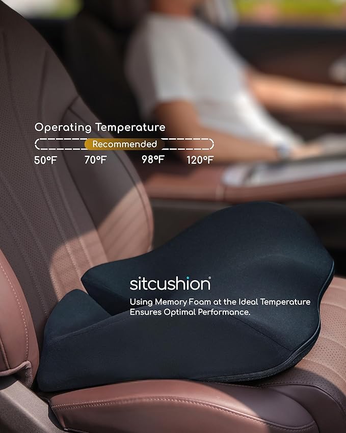 Car Seat Cushion for Long Driving, Extra Large Memory Foam Seat Cushion for Sciatica Pain Relief, Car Essentials Orthopedic Pillow for Back Support, Tailbone Pain Relief Cushion (Black)