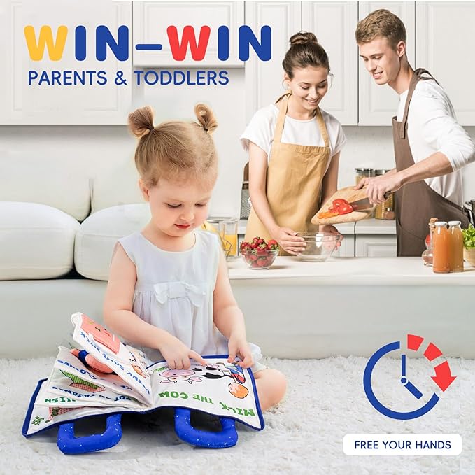 Jollybaby Baby Soft Busy Books for Toddles - Lullaby and Goodnight Quiet Book, Travel Toy & Montessori Educational, 10 Preschool Learning Activities for 1 2 3 Year Old Toddlers Boy Girl(Navy)