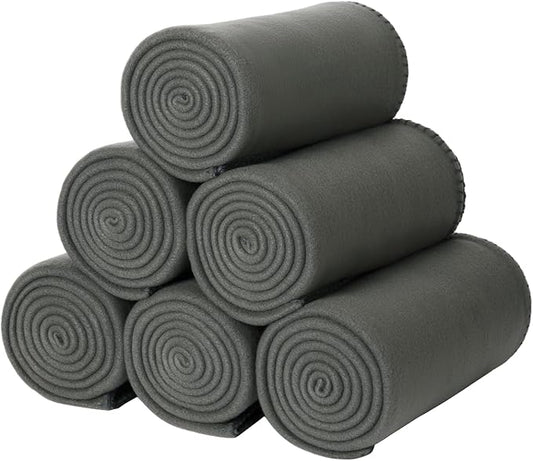 CAI TENG Fleece Blankets Bulk 6 Pack Throw Blankets for Couch Bed 50x60 inch Kids Blanket Warm Soft Cozy Travel Blankets Lightweight Pet-Friendly Small Throws Camping Gifts Green-Grey