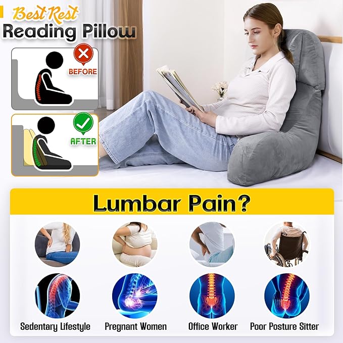 AS AWESLING Reading Pillow & Lap Pillow for Gaming, Back Cushion for Bed Sitting Up, Backrest Pillow for Sitting in Bed, Couch or Floor