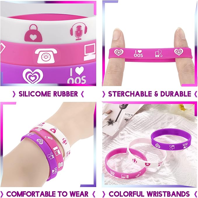 24 Pcs 2000s Party Favors Y2k Party Silicone Wristband Bracelets Colored Stretch Rubber Bracelets for Adults Y2k Themed Party Supplies