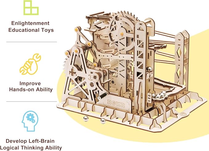 ROKR Marble Run 3D Wooden Puzzles Model Building Kits for Adults - Educational Project Brain Teaser, DIY Crafts for Adults & Kids (Fortress)
